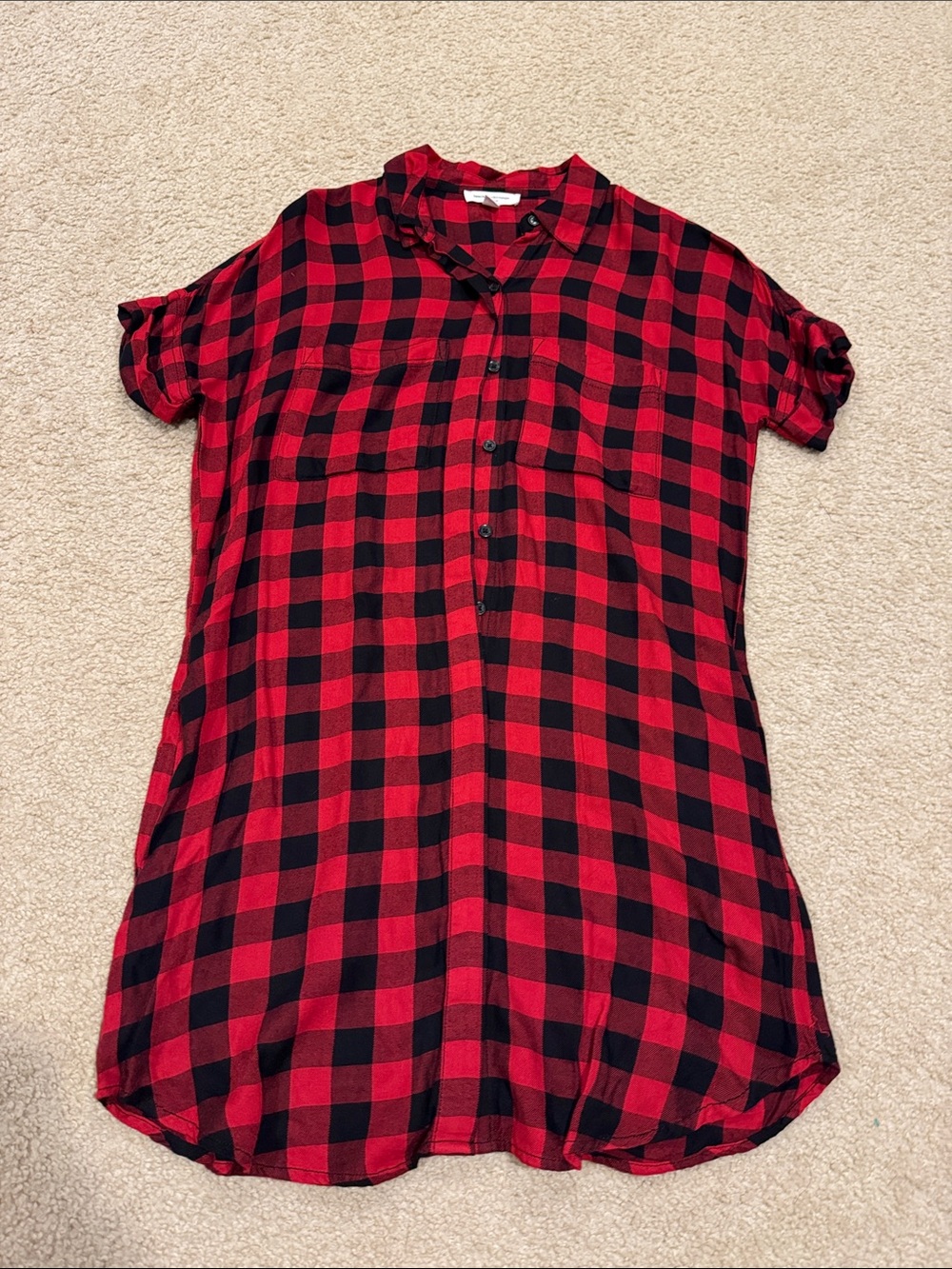 *Red and Black Buffalo Plaid Button-Front Tunic